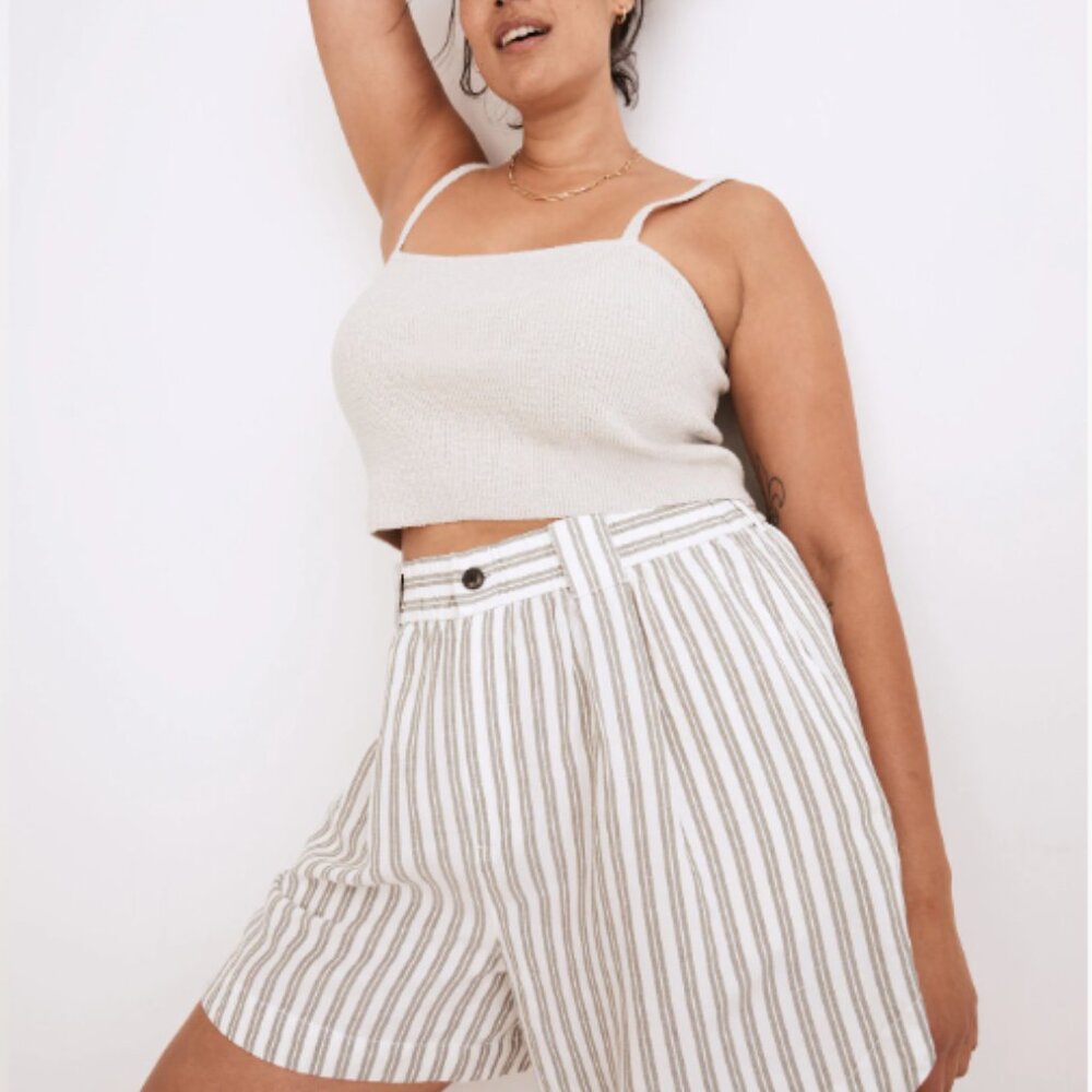 Madewell Linen-Blend Curved-Hem Shorts in Stripe